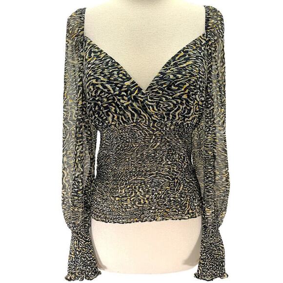 Steve Madden Shannon Chiffon Smocked‎ Blouse Long Sleeve Black Womens Size M NWT - Picture 3 of 12